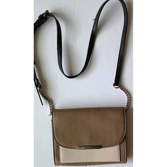 Nine West Mittens Crossbody Bag Wallet Purse Brown Beige Chain Strap Minimalist - Picture 11 of 11